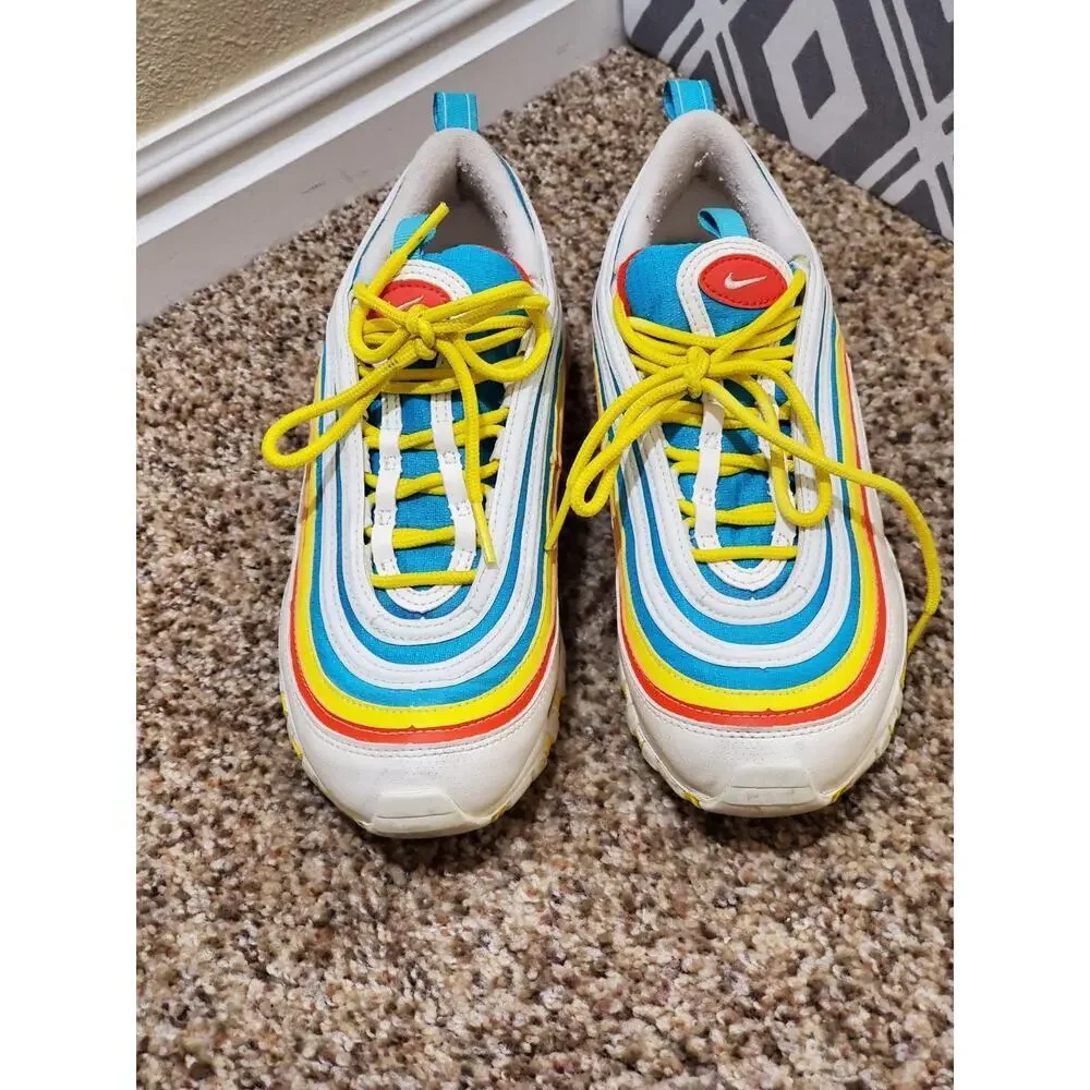 Nike Air Max 97 GS CK0052‑400 Youth 5Y Blue Yellow Red Sneakers